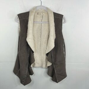 Au Lieu Soft Fuzzy Faux Fur lined Draped Vest Top Outerwear Small / Medium